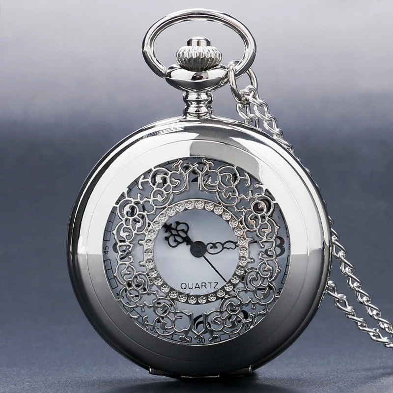 

Fashion Cool Silver Hollow Fob Pendant Neckalce Pocket Watch For Men Women Girls Boys Gift