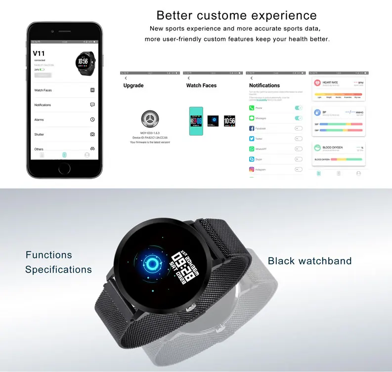 Смарт часы SENBONO V11 с защитой класса IP67 закаленным стеклом и