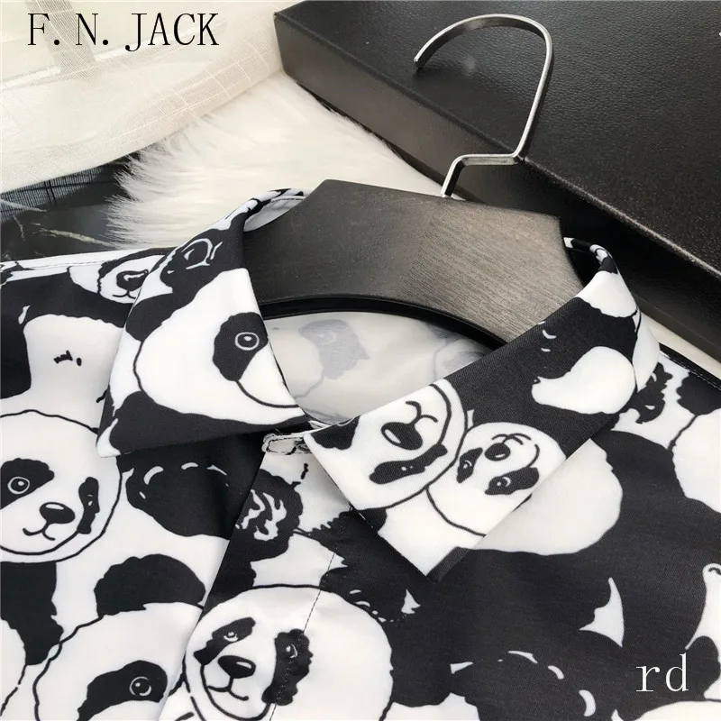 F. N. JACK, новинка, модная мужская рубашка с длинным рукавом, приталенная, деловая, Мужская одежда, повседневная, мужская рубашка с пандой, с принтом