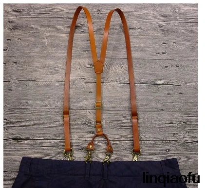 

Men's and women's leather straps, suspenders Vintage hook strap Vegetable tanned narrow bronze shoulder strap