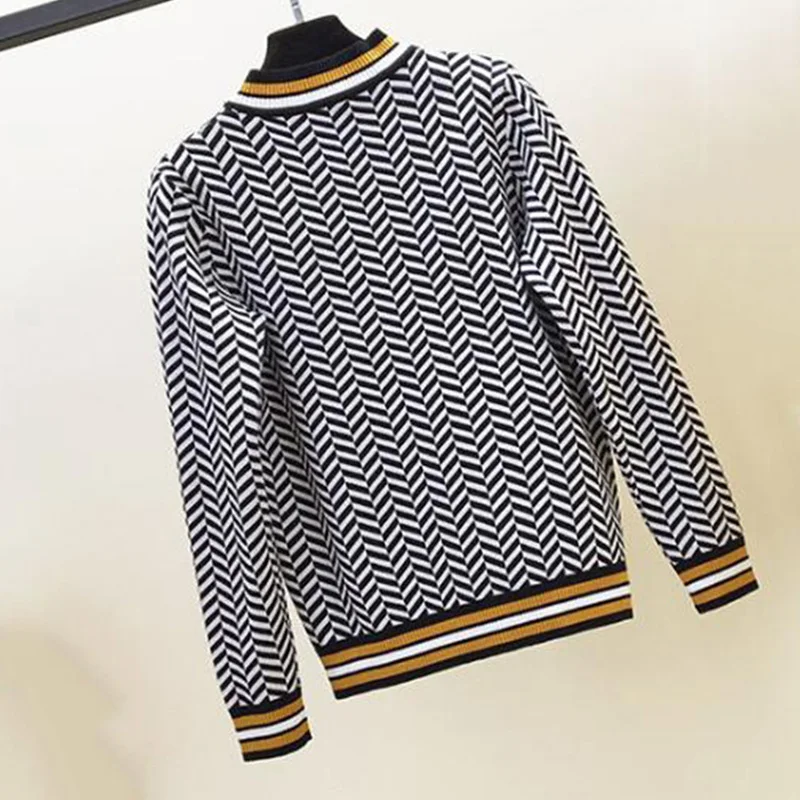 2019 New Europe and America Striped splice knit sweater Women Spring autumn fashion Leisure loose Knit pullover cc447 | Женская одежда