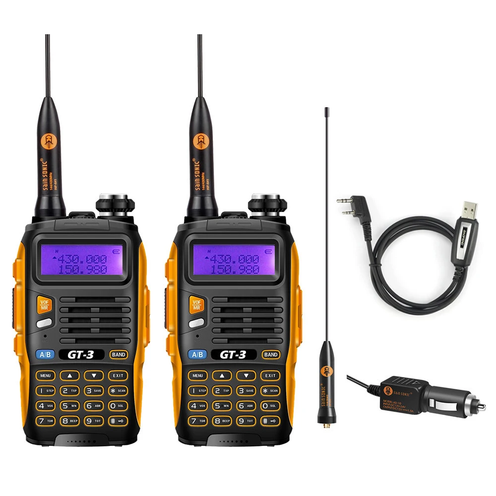 2pcs Baofeng GT 3 MarkII Dual Band 2M/70cm 136 174/400 520MHz Ham Two Way Radio Walkie Talkie with Programming Cable CD Software|walkie talkie|radio