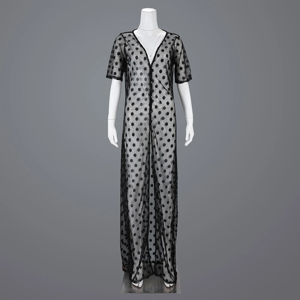 Летнее женское бикини с кружевной сеткой в горошек пляжный купальник длинное