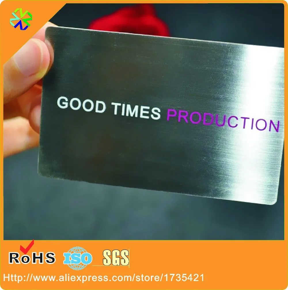 100PCS/LOT stainless steel business card silver color deluxe metal business cards printing