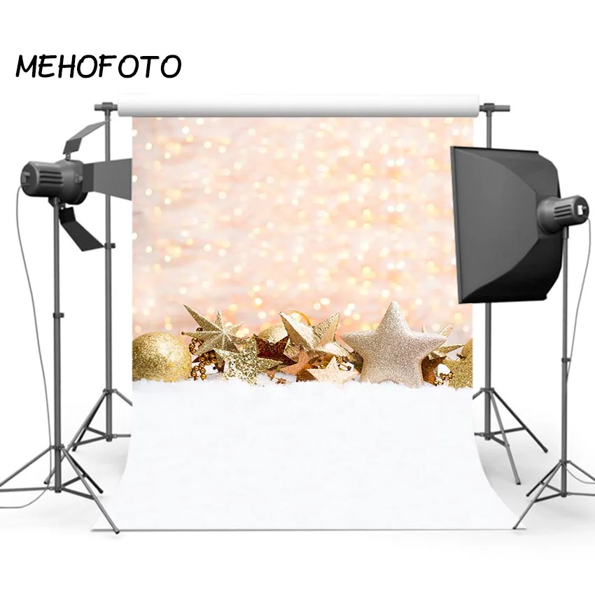 Рождественская фотография Фон желтый блестящий боке зима снег пентаграмма для