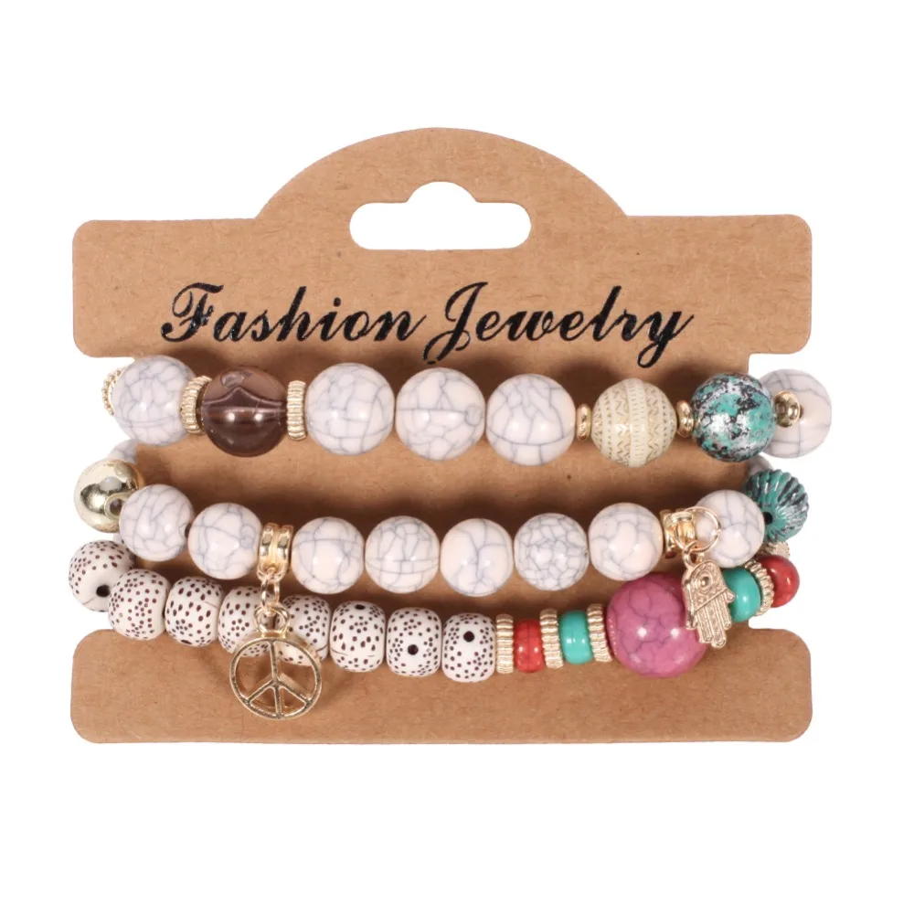 2017 модные богемные 3 Многослойные браслеты с бусинами кисточками и звездами мира