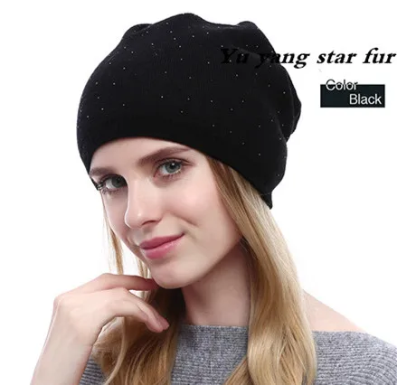 2018New foreign trade cashmere hat autumn winter lady's fashion knitted belt wave point water drill to keep warm | Аксессуары для