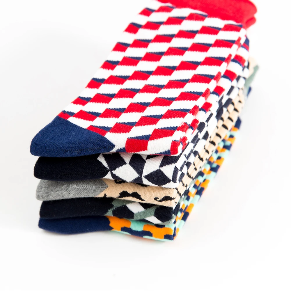 

Jhouson 1 Pair Colorful Funny Colorful Men's Combed Cotton Crew Socks Moustache Geometric Pattern Novelty Socks For Wedding Gift