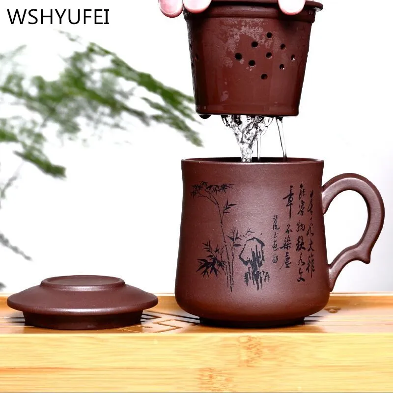 Чип чайная чашка Yixing большого размера фиолетовая глина с крышкой 420 мл зернистый