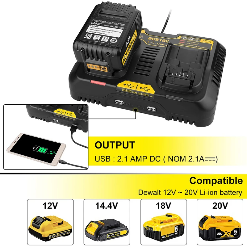 3A для Dewalt зарядное устройство 12v 14 4 V 18V 20V Ni-CD Ni-MH Li-Ion DCB105 DCB101 аккумуляторная