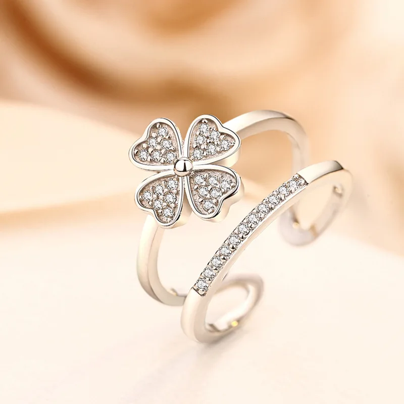 Женские двухслойные Регулируемые кольца SIPENGJEL на палец с цирконием lucky clover модные