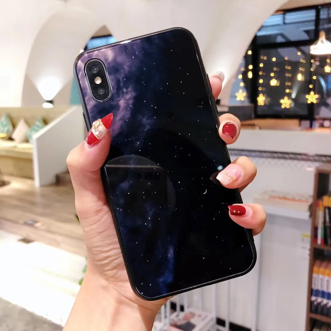 Закаленное Стекло чехол для iPhone XS Max XR случае Роскошные звезда пространство