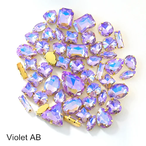 Violet AB 50 шт./пакет микс 10 формы 16 AB Цвета пришить стразы золото коготь настройки Стекло с украшением в виде кристаллов пришить коготь стразы для одежды B3683 - Цвет: Violet AB