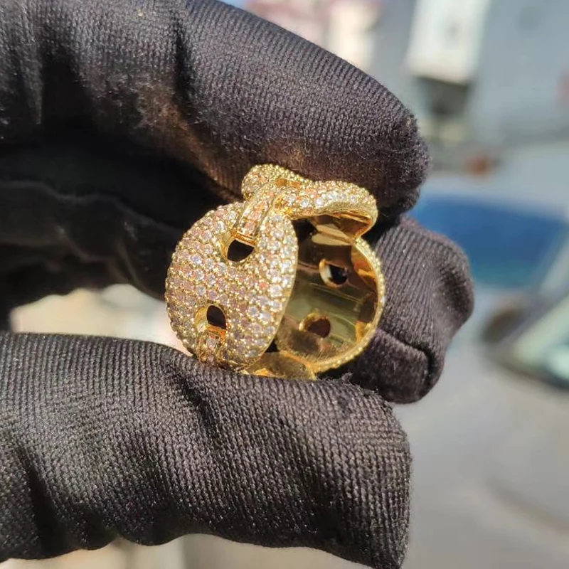 Hip Hop AAA CZ Zircon Paved Bling Iced Out Coffee Beans Rings Marine Link Chain Cubic Ring for Men Women Jewelry Dropship | Украшения и