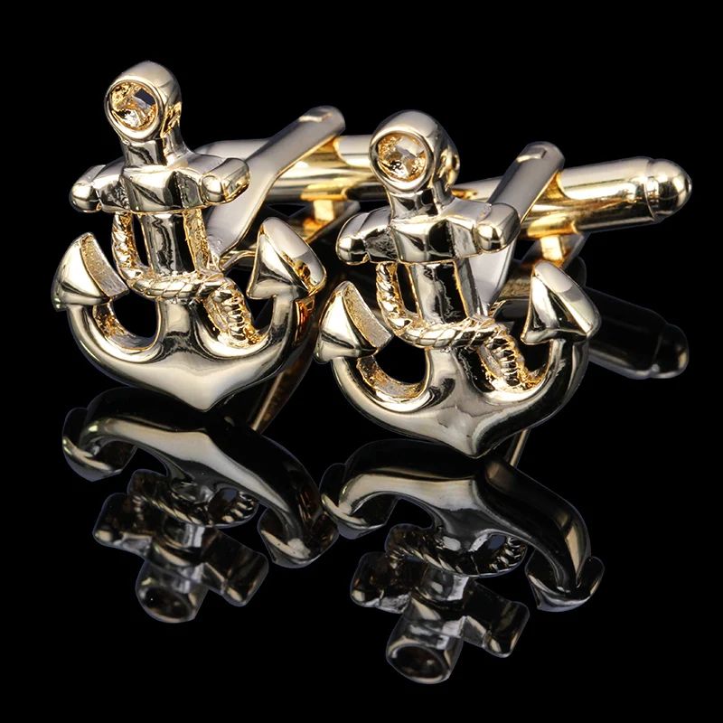 Необычные мужские запонки из нержавеющей стали с якорем антикварные золотые