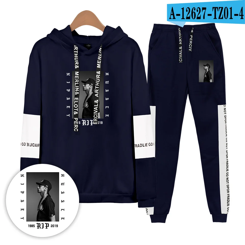Спортивный костюм Nipsey Hussle для мужчин и женщин, трикотажные комплекты, повседневные толстовки в стиле хип-хоп, Зимние толстовки, комплект из двух предметов, одежда для бега - Цвет: navy