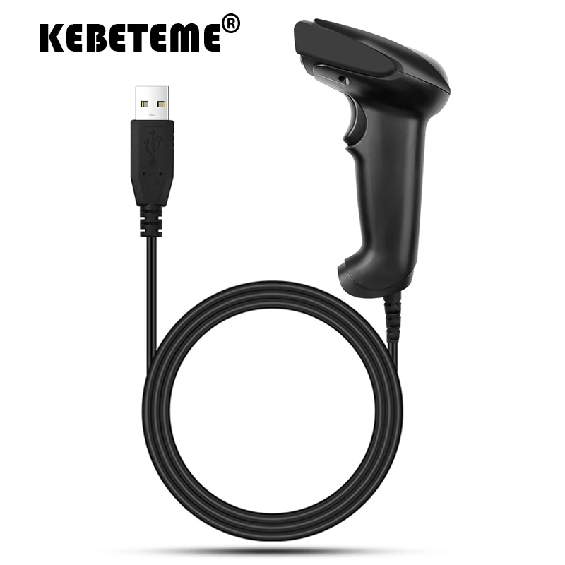 KEBETEME Портативный USB сканер штрих кода проводной лазерный 1D считыватель для POS