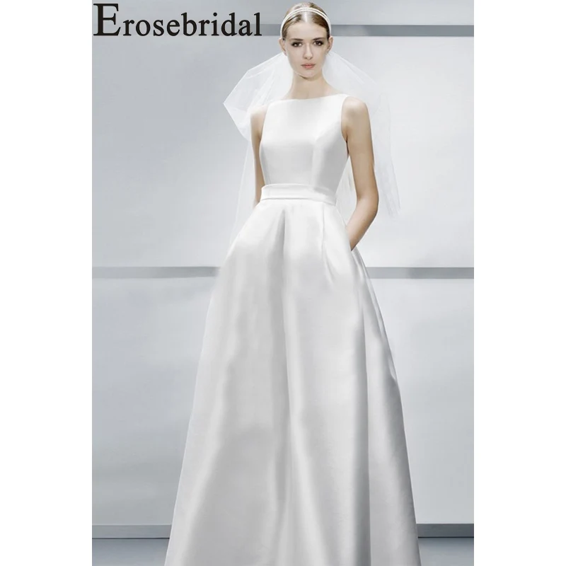 Erosebridal Новое поступление 2019 Белый сатин вечернее платье с квадратным вырезом