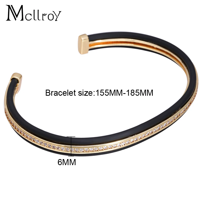 Mcllroy Роскошные бренды мужские браслеты Pave Setting Black CZ & Fashion открытые манжеты Pulseiras