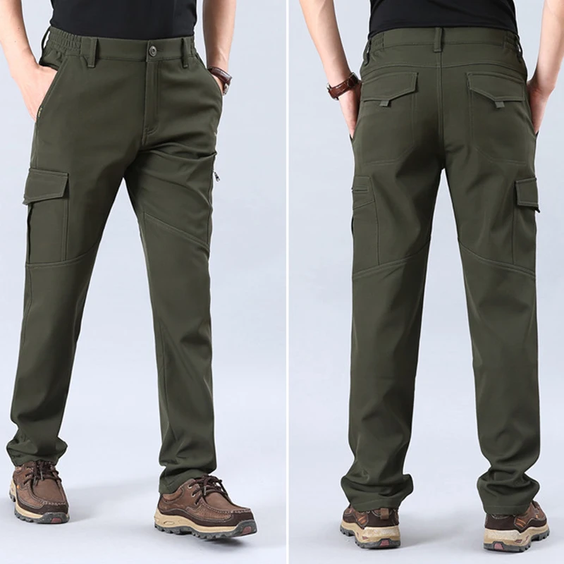 Military Pants Mens Winter Fleece Warm Pants Men Multi Pockets Trousers Male Jogger Cargo Bottom Sweatpants Homme Clothing 4XL