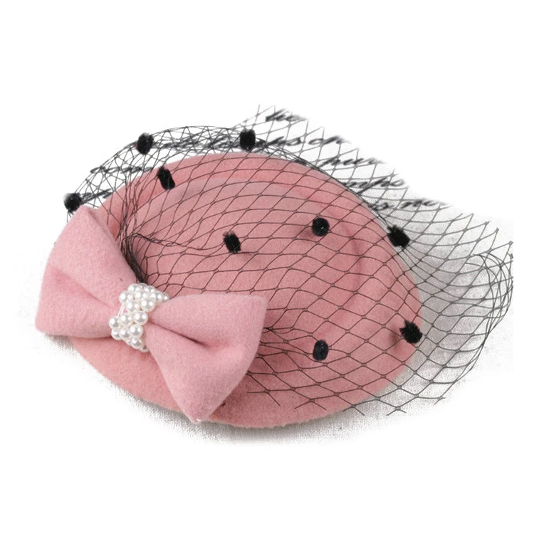 Pink Женские аксессуары для волос, вуалетки, шляпа, Pillbox, Коктейльные, вечерние, в горошек, вуаль, бант, заколка для волос - Цвет: Pink