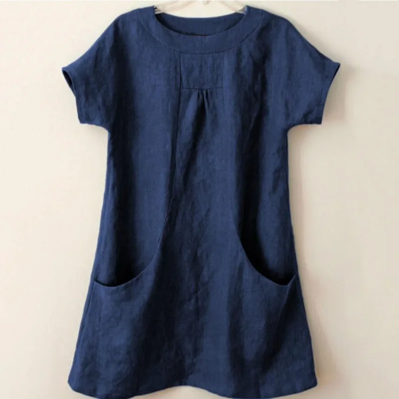 Свободная футболка с короткими рукавами из хлопка и льна|Футболки| |