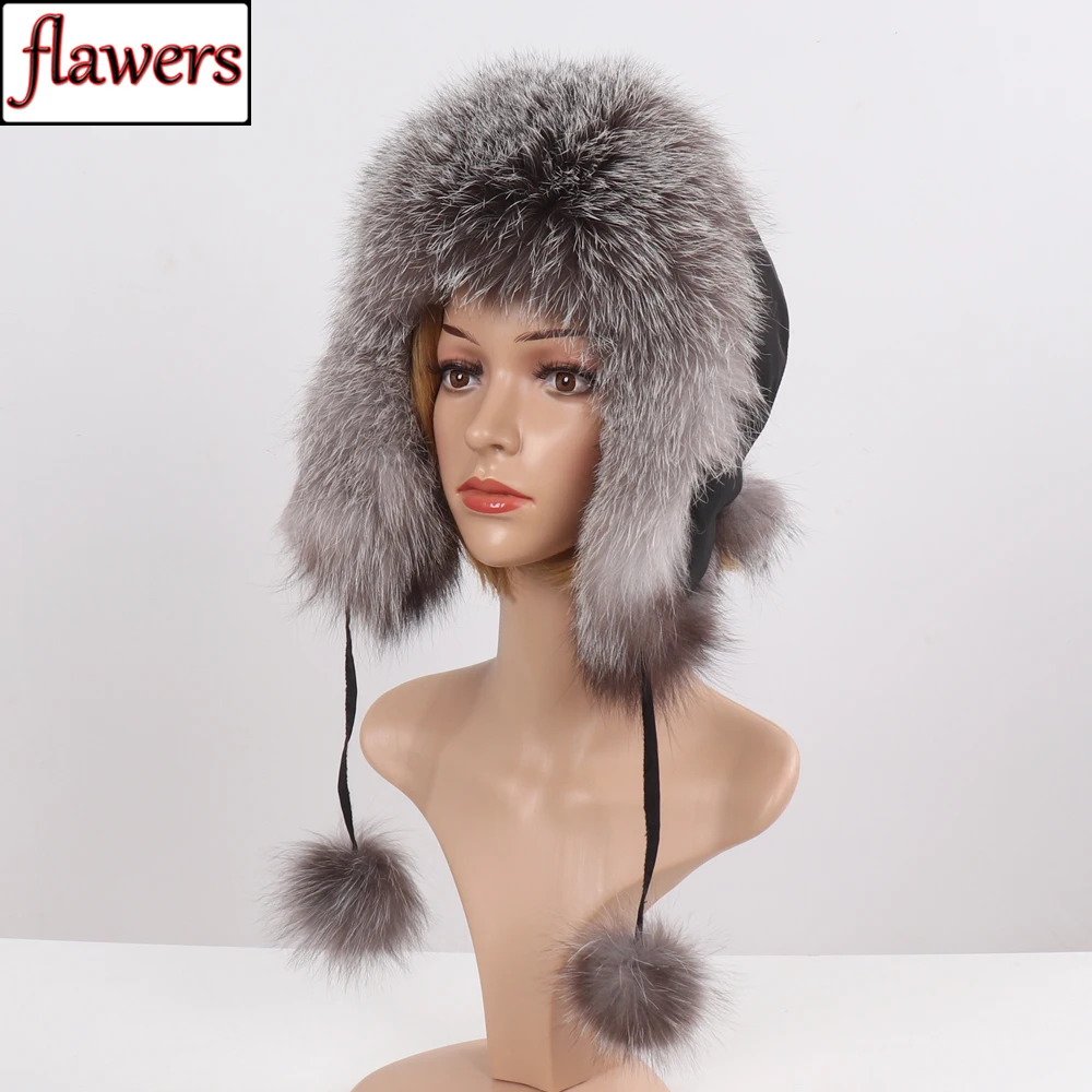 Новый стиль зима натуральный Лисий мех шляпа для женщин 100% натурального шапка из