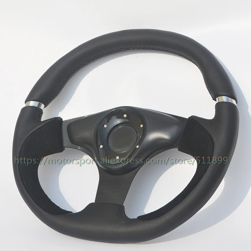 About 13.5inch Flat Style Genuine/Real Leather Design Racing Car Steering Wheel