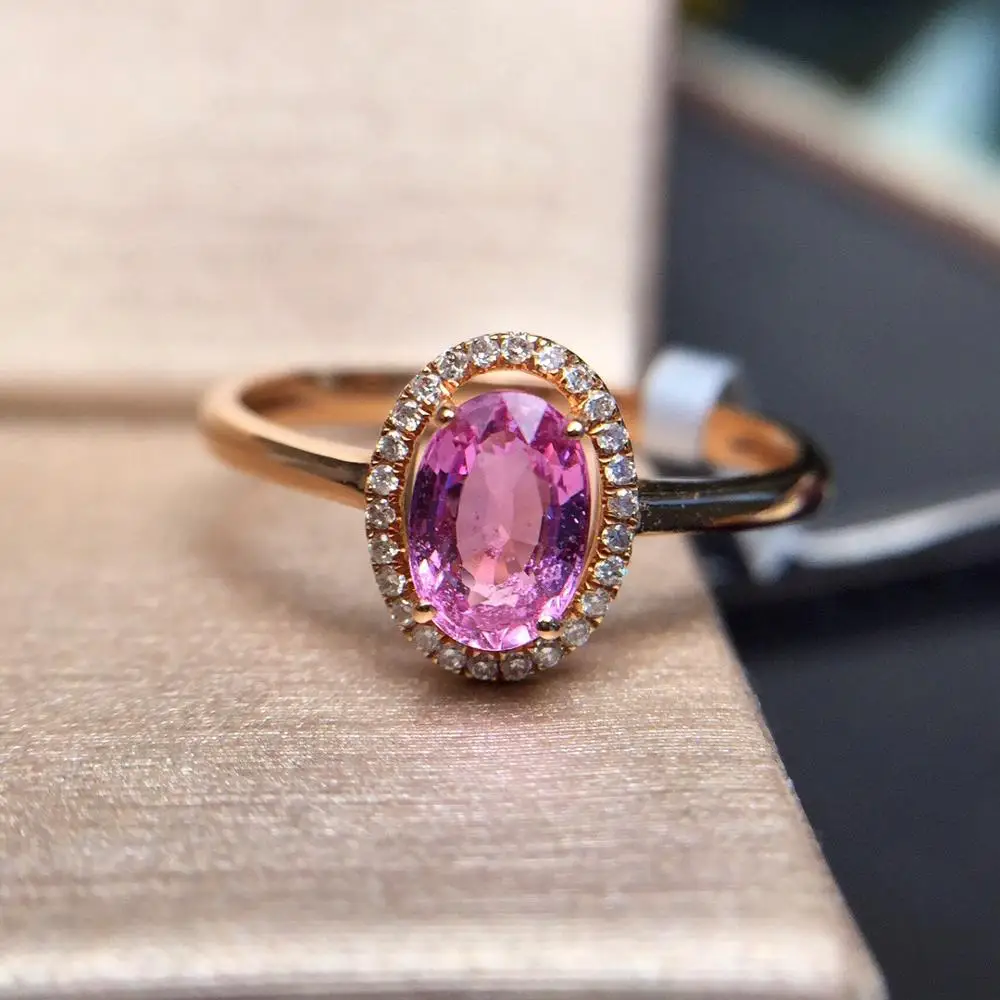 Кольцо с розовым сапфиром Pure 18 K золото натуральный Unheat Овальный розовый