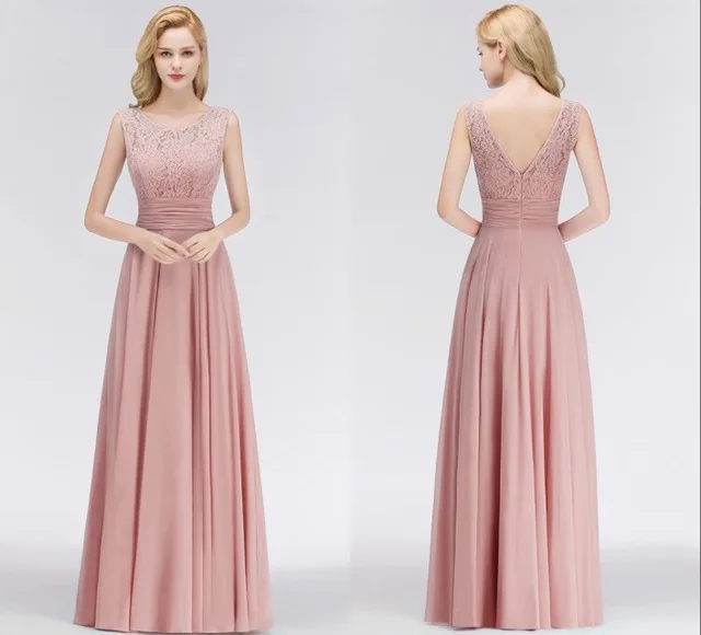 68 sleeveless pink Недорогое женское свадебное длинное платье подружки невесты из шифона сексуальное темно-синее бордовое ТРАПЕЦИЕВИДНОЕ вечернее платье вечерние подружки невесты для гостей - Цвет: 68 sleeveless pink
