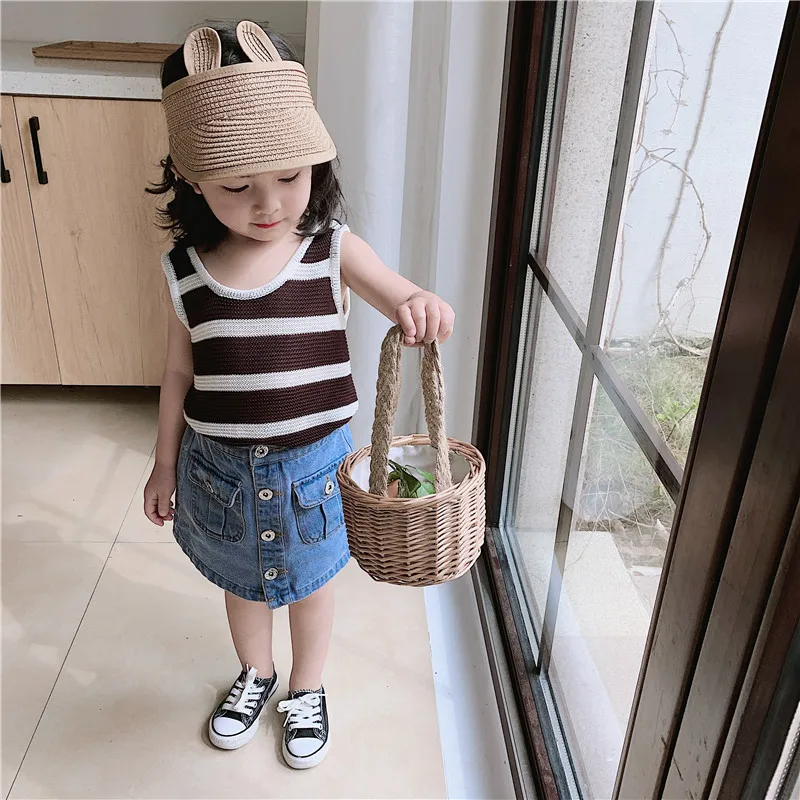 Джинсовая юбка на пуговицах для девочек летняя мини-юбка в Корейском стиле с