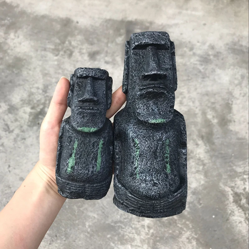 2 шт. (S + L) из смолы пасхальный остров каменные статуи аквариум украшения для