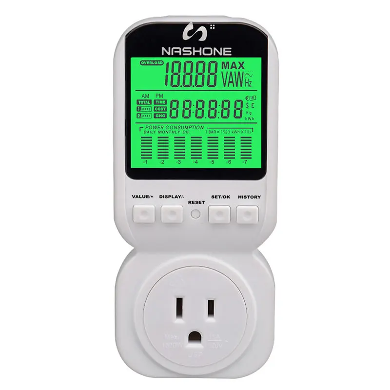 USA Nashone домашний счетчик энергии AC 220V lcd микро измеритель мощности розетка/регистратор электропитания ватт монитор электричества EU/US/UK вилка - Цвет: USA