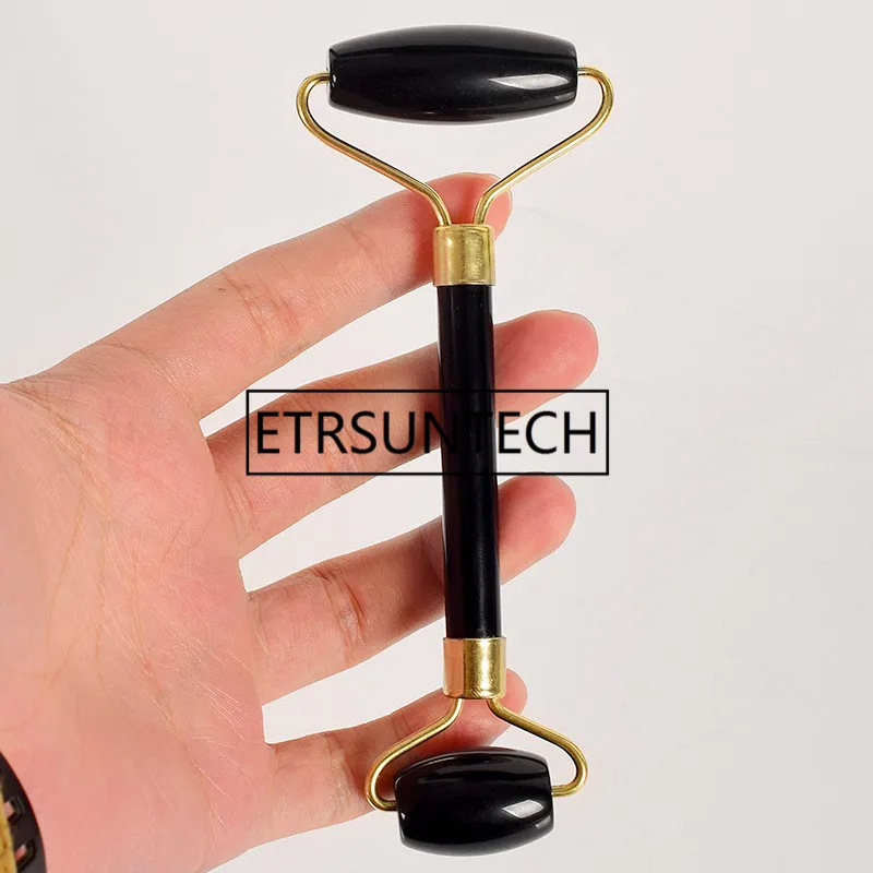 買取 ダブルヘッドフェイシャルマッサージローラー黒黒曜石オパールクリスタルヒスイ石ローラーアイス顔ボディネックしわ除去美容ツール