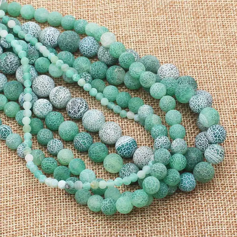

Wholesale Green Frost Crackle Agates 4-14mm Round Beads 15"For DIYJewelry making!We provide mixed wholesale for all items !