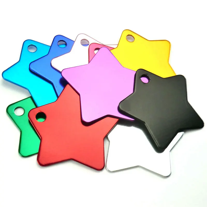 

Wholesale 100PCS Aluminum Star Custom Engraved Pet Accessories Name Phone Number Pet Dogs ID Tags Customizd Personalized Design