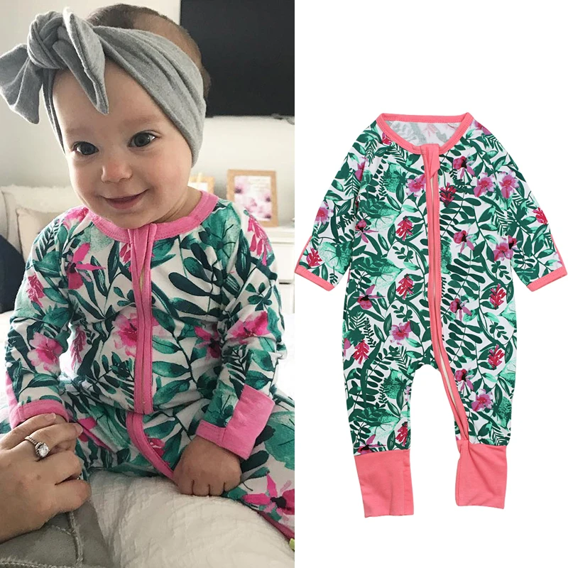 Kids Tales Newborn Baby Jumpsuit 2019 New Arrival Cute Floral Printed Rompers with Double Zipper Sliders for Girl Boys | Мать и ребенок