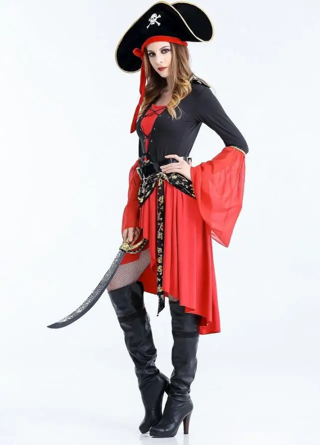 Карнавальный вечерний костюм пиратов Карибского моря Одежда красного цвета для