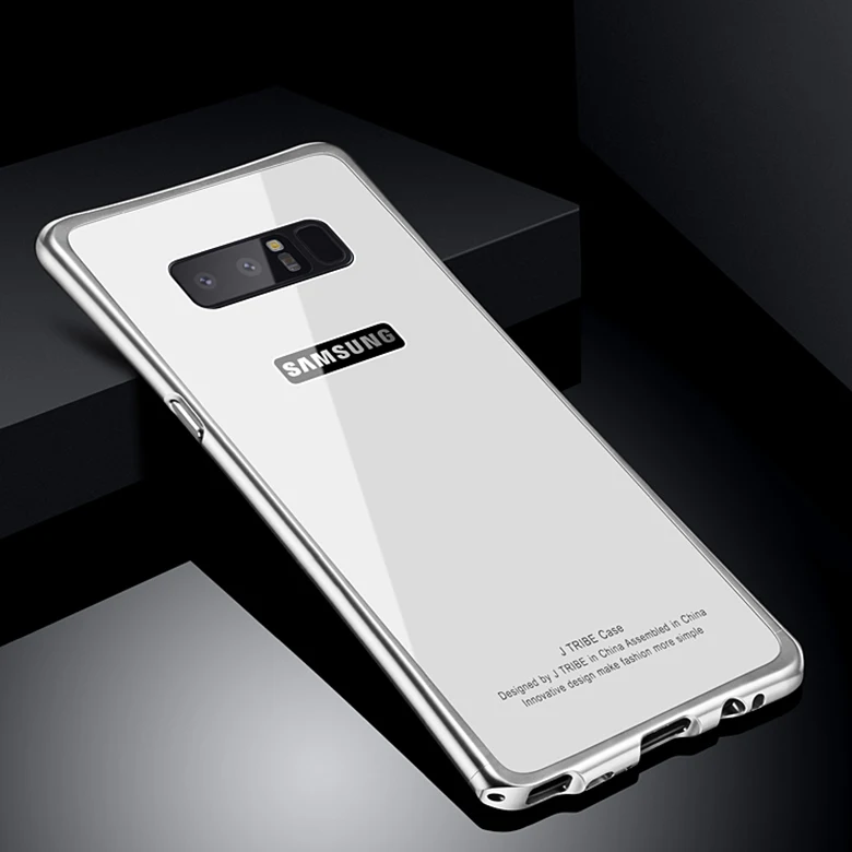 Silver White Для samsung Note 8 чехол, роскошный жесткий металлический алюминиевый каркас, блестящая закаленная стеклянная задняя крышка, чехол для телефона для Note 8, чехол 6,3 - Цвет: Silver White