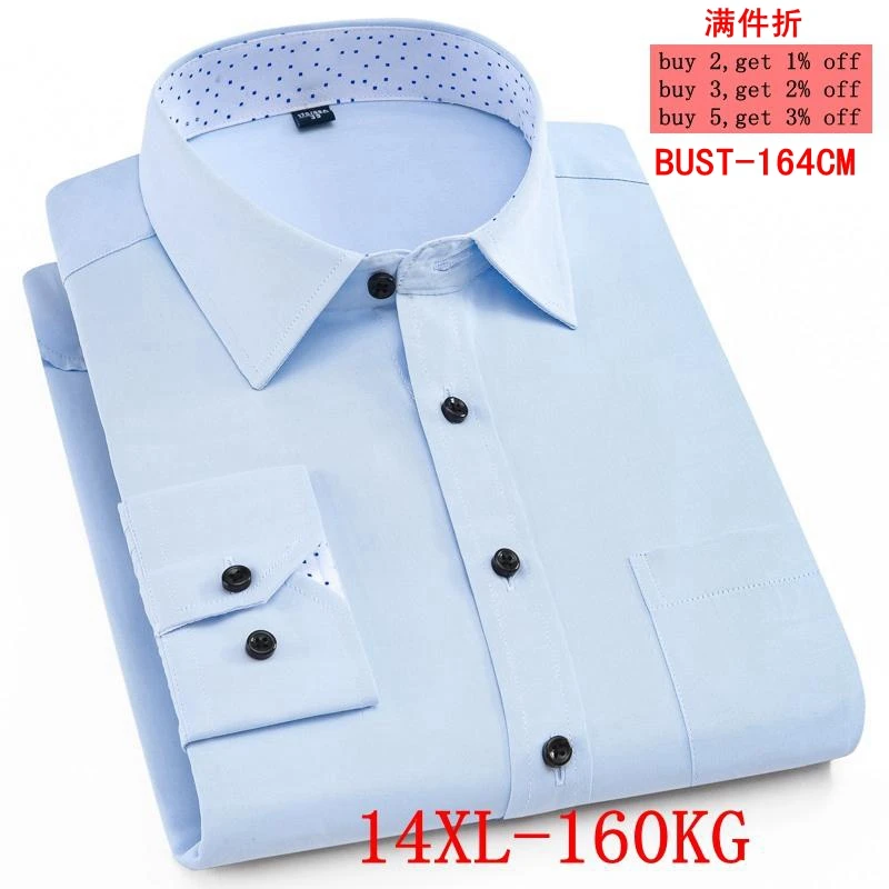 Большие размеры 10XL 11XL 12XL 13XL 14XL мужская деловая рубашка с длинным рукавом и