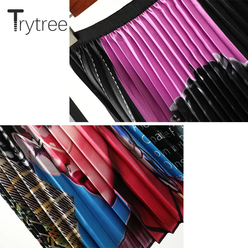 Женская плиссированная юбка Trytree из полиэстера с принтом и эластичной талией на