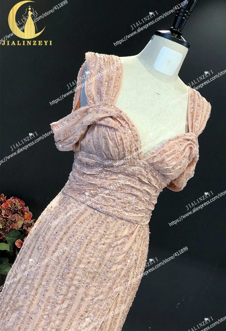 Реальный образец телесного цвета JIALINZEYI с вырезом лодочкой шифоновое платье Elie saab