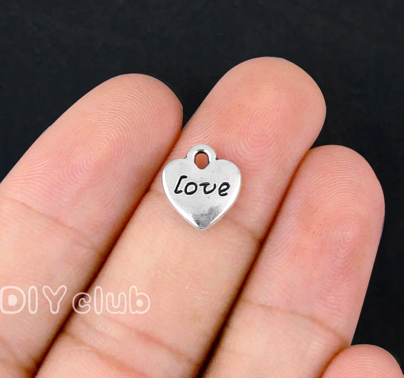 

120pcs-Antique Серебряная любовь подвески в форме сердца 2-сторонний 11x10mm