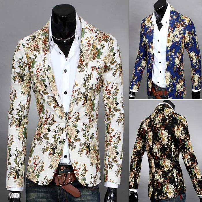 Корейский повседневный мужской костюм с принтом платье цветочным Модный