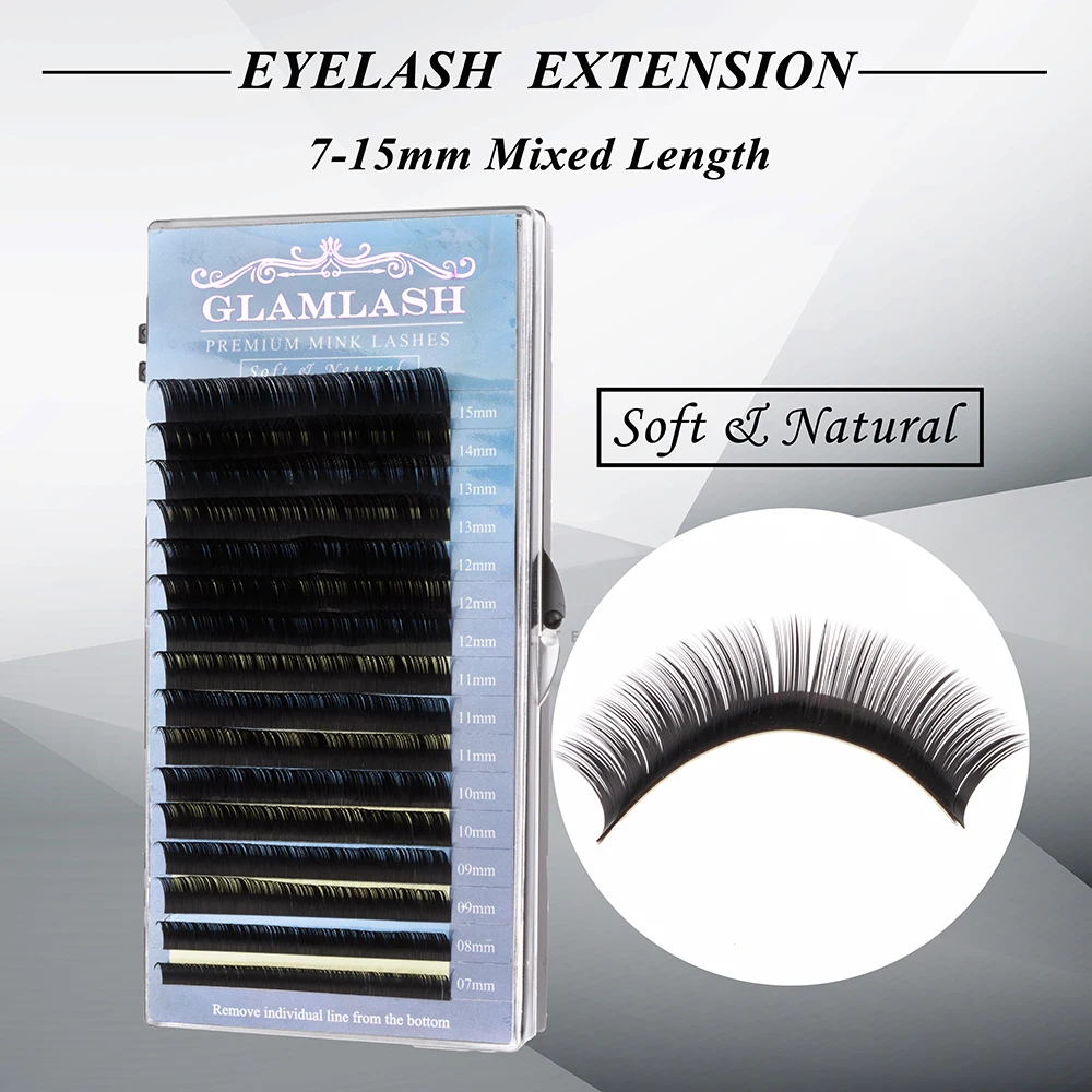 GLAMLASH 16 рядов JBCD 7~ 15 мм микс в одном лотке Натуральные Искусственные норковые Индивидуальные Накладные ресницы для наращивания ресниц макияж реснички профессиональные