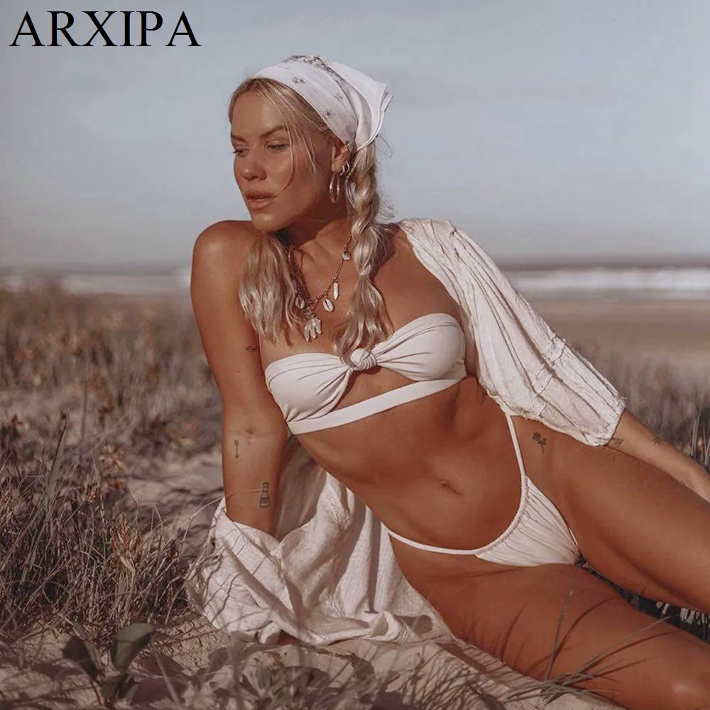 Женский купальник бандо ARXIPA сексуальный комплект бикини с завязками пуш ап