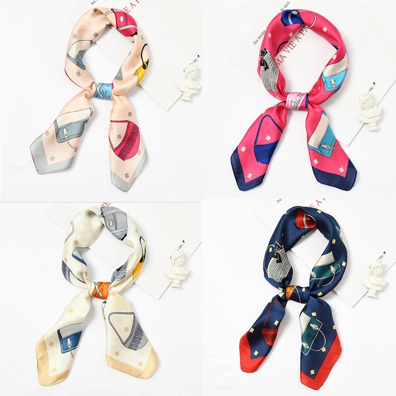 

yishine Wholesale 20pcs 4 Colors Multifunction Hats Prints Women Satin Wraps Scarves Shawl Polyester Silk Scarf Handkerchief