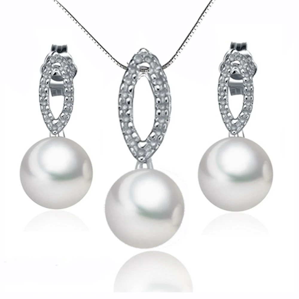 

Pearl Jewelry Set Include Necklace Earrings Fine jewelry 9-10mm Natural Pearls 925 Sterling Silver Women Accessories