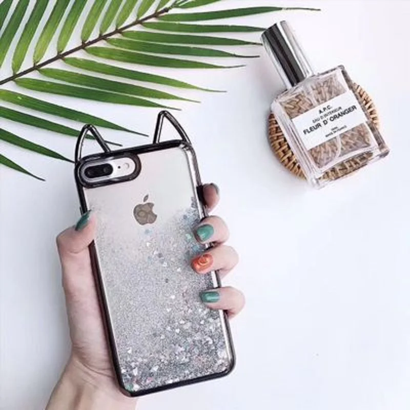 Оригинальный жидкий чехол для iPhone X 8 7 6 S Plus с розовыми кошачьими ушками красные