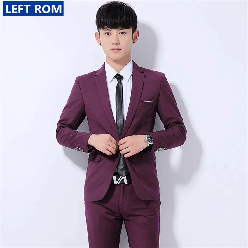 Весенне осенний мужской костюм для подростков куртка тонкий дизайн чистый цвет